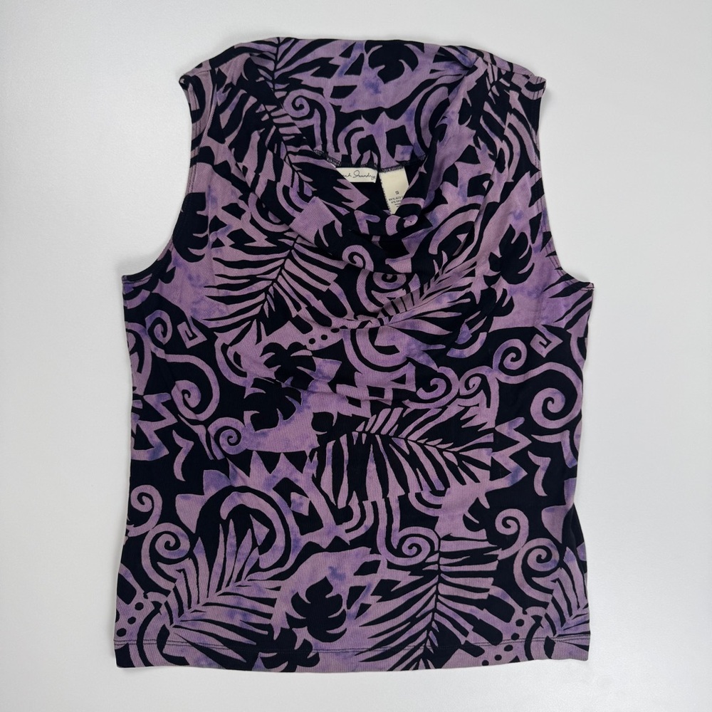 Vintage 90’s Y2K Abstract Floral Retro Cowl Neck Top Sz Small Goth Grunge Whimsy